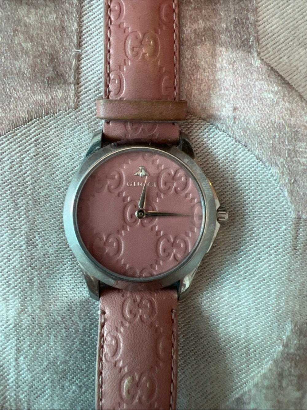Women Pink Gucci Watch Leather Stainless Steel Swiss Made